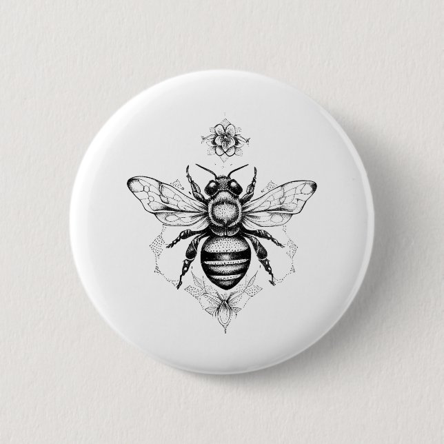 Bee Wild Animal Nature Illustration Art Tattoo Button (Front)