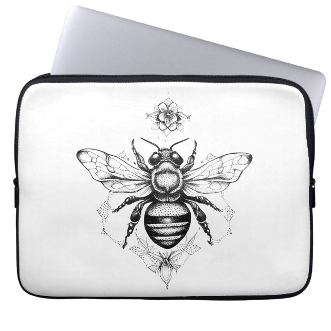 Bee Wild Animal Nature Illustration Art Tattoo Laptop Sleeve (Front)