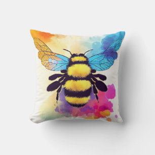 Bee Wild Nature Animal Color Art Painting Throw Pillow