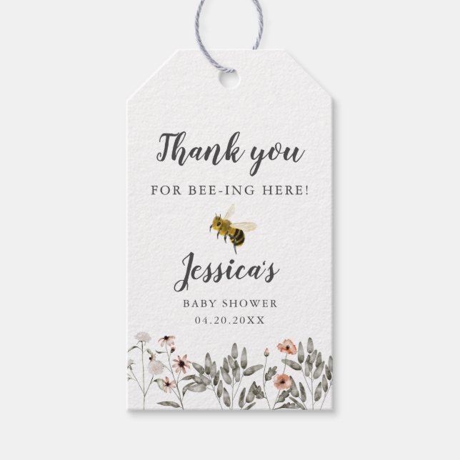 Bee Wildflower Baby Shower Gift Tags (Front)