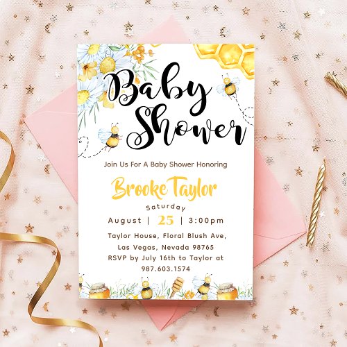 Bee Wildflower Baby Shower Invitation