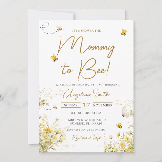  Bee Wildflower Mommy to Bee Baby Shower Invitation (Front)