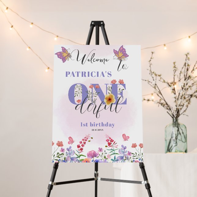 Bee Wildflower Onederful 1st Birthday Welcome Foam Board (In Situ (Stand))