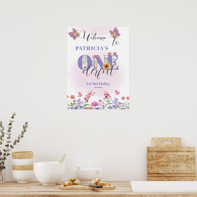 Bee Wildflower Onederful 1st Birthday Welcome Poster (Kitchen)