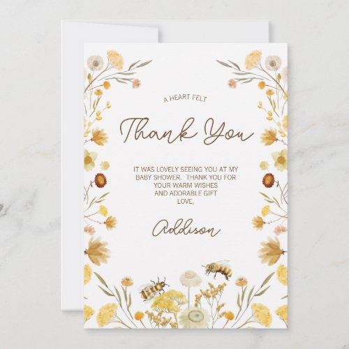 Bee Wildflowers Baby Shower Thank You Card