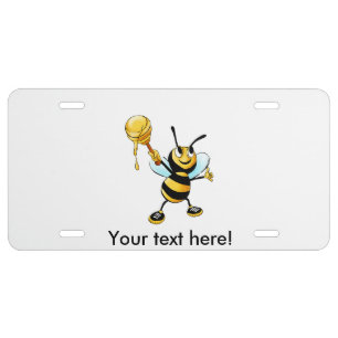 Bee with a honey spoon cartoon license plate