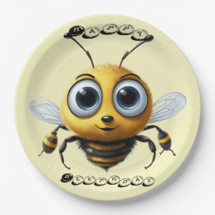 Bee With Big Hopeful Eyes Says Happy Birthday, Paper Plates