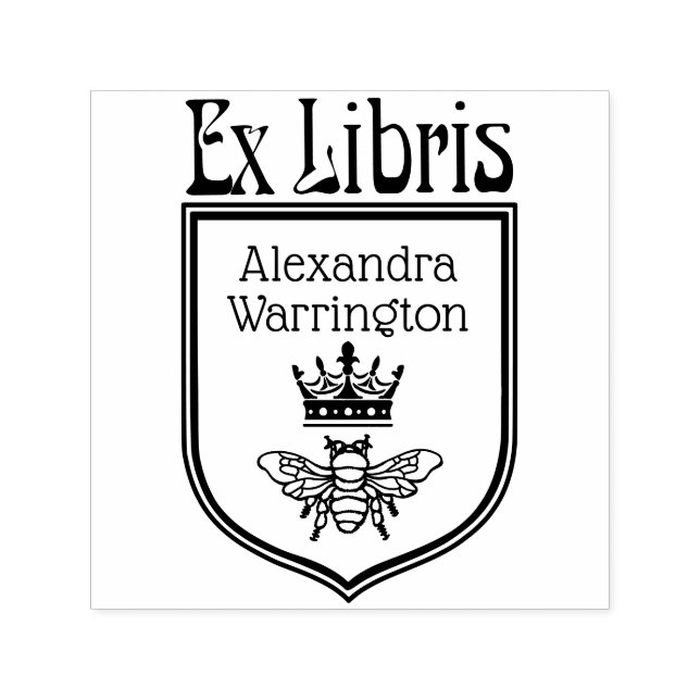 Bee with Crown Crest Emblem Ex Libris Book Name Self-inking Stamp (Design)