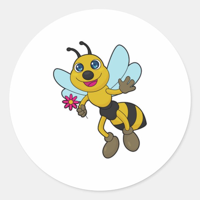 Bee with Flower Classic Round Sticker (Front)