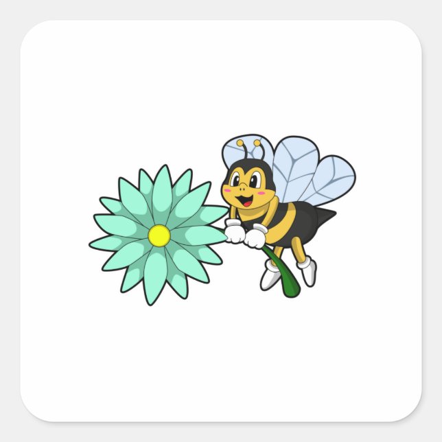 Bee with Flower.PNG Square Sticker (Front)