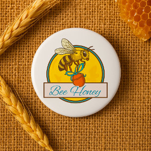 Bee With Honey Jar Vintage Beekeeper Button