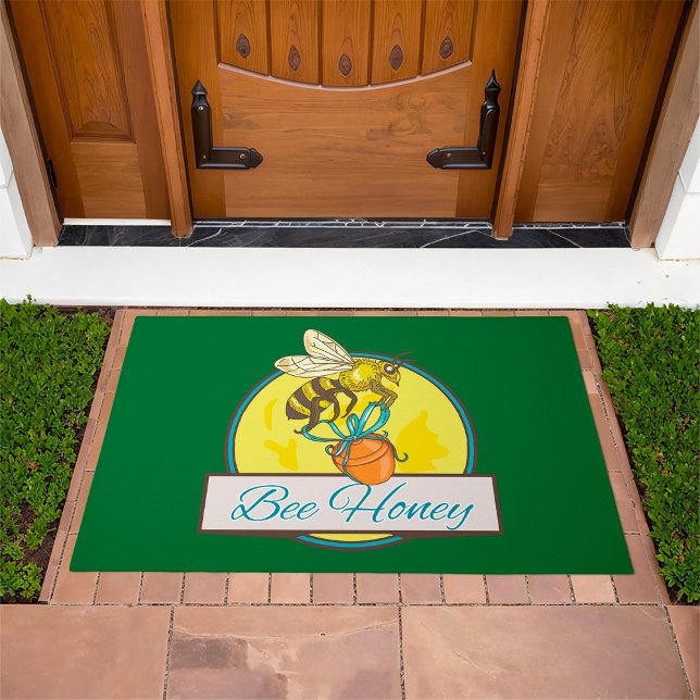 Bee With Honey Jar Vintage Beekeeper Doormat (Creator Uploaded)