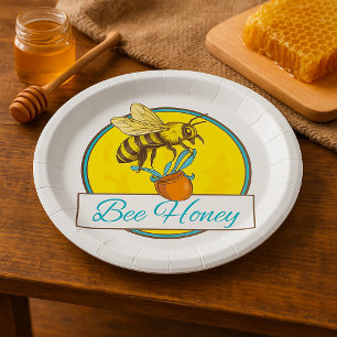 Bee With Honey Jar Vintage Beekeeper Paper Plates