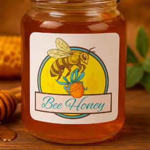 Bee With Honey Jar Vintage Beekeeper Square Sticker