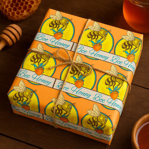 Bee With Honey Jar Vintage Beekeeper Wrapping Paper