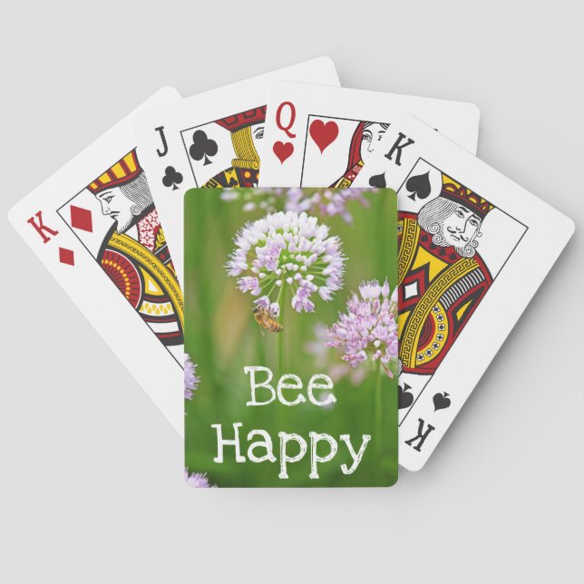 Bee with Purple Allium Garden Flower Motivational Poker Cards (Back)