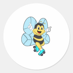 Bee with Roller skates Classic Round Sticker