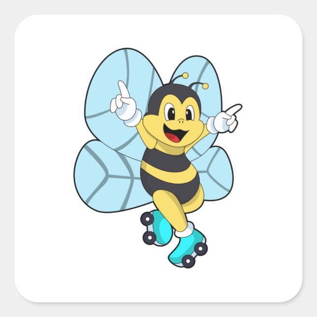 Bee with Roller skates Square Sticker (Front)