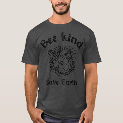 Bee with Save Earth minimal line motivational save T_Shirt