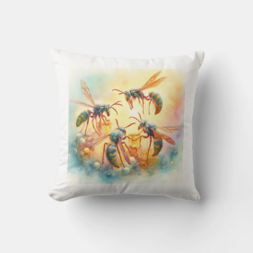 Bee Wolf Wasp 300524AREF115 _ Watercolor Throw Pillow