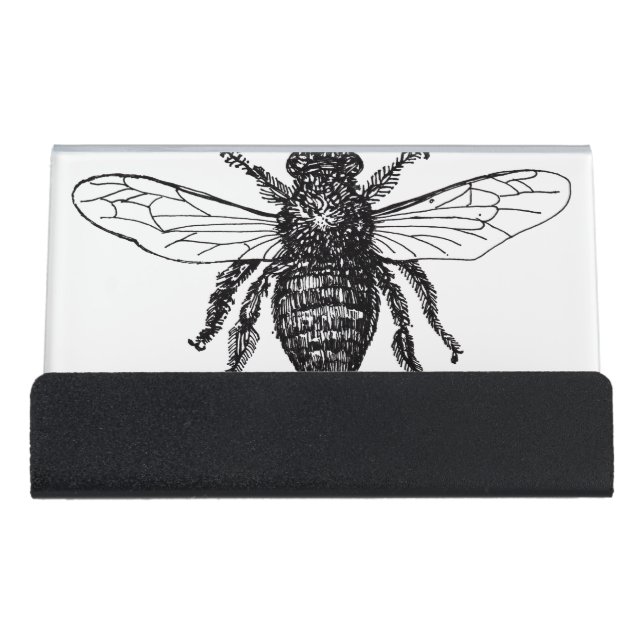 Bee Worker Honey Black Bumblebee Desk Business Card Holder (Front)