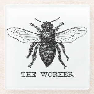 Bee Worker Honey Black Bumblebee Glass Coaster