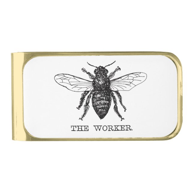 Bee Worker Honey Black Bumblebee Gold Finish Money Clip (Front)