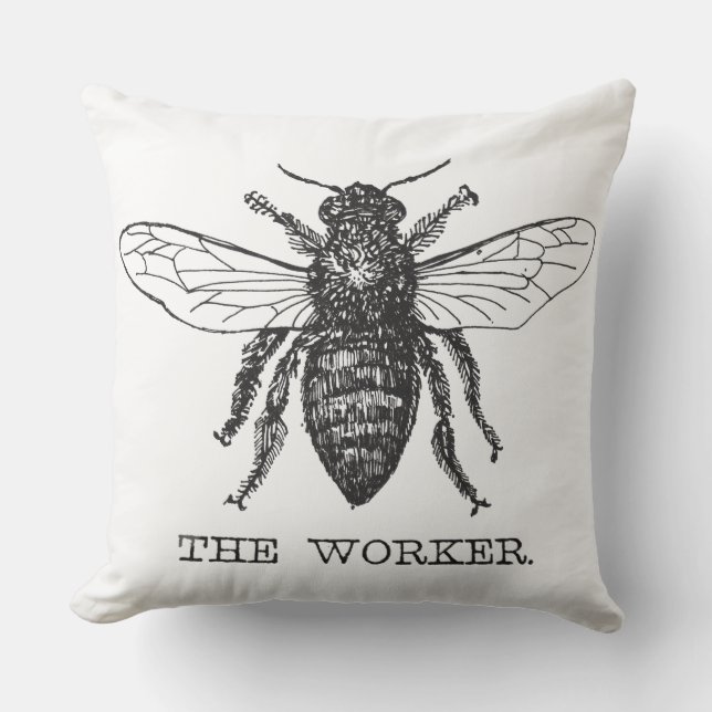 Bee Worker Honey Black Bumblebee Outdoor Pillow (Front)