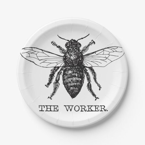 Bee Worker Honey Black Bumblebee Paper Plates