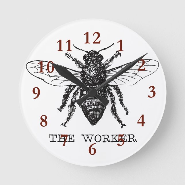 Bee Worker Honey Black Bumblebee Round Clock (Front)