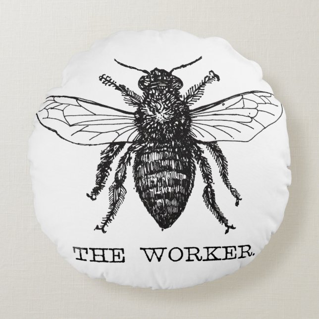 Bee Worker Honey Black Bumblebee Round Pillow (Front)