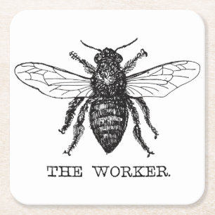 Bee Worker Honey Black Bumblebee Square Paper Coaster