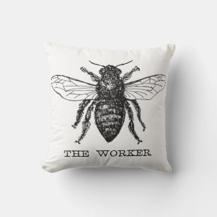 Bee Worker Honey Black Bumblebee Throw Pillow