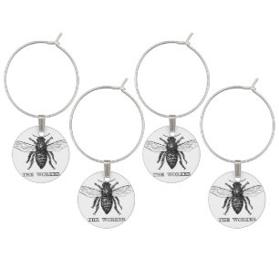 Bee Worker Honey Black Bumblebee Wine Glass Charm