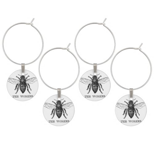 Bee Worker Honey Black Bumblebee Wine Glass Charm