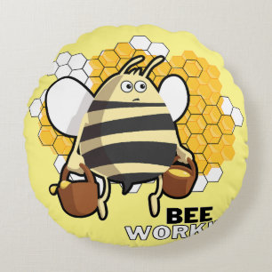 bee working round pillow