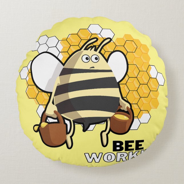 bee working round pillow (Front)