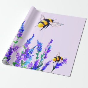 Bee Wrapping Paper with Flowers