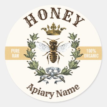 Bee Wreath And Crown Honey Jar 2 Classic Round Sticker by Charmalot at Zazzle