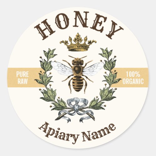 Bee Wreath and Crown Honey Jar 2 Classic Round Sticker