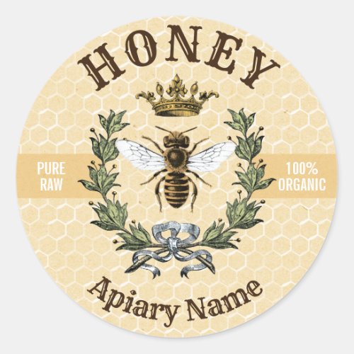 Bee Wreath and Crown Honey Jar Classic Round Sticker