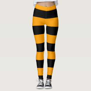 Juniors' Striped Mid-Rise Leggings (Black/Spectra Yellow, S)