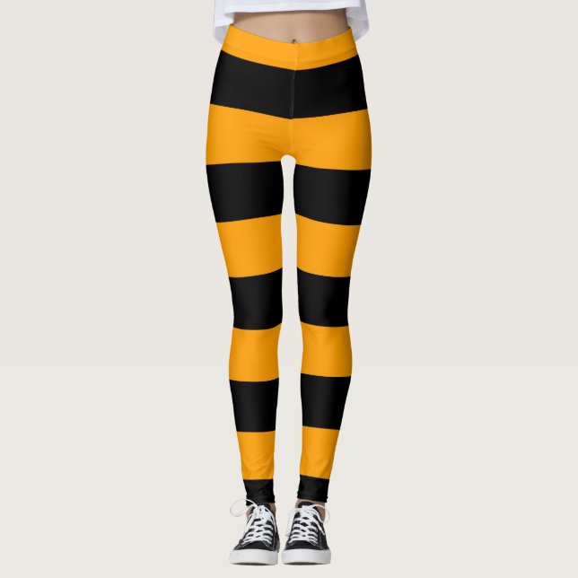 Bee Yellow and Black Striped Leggings (Front)