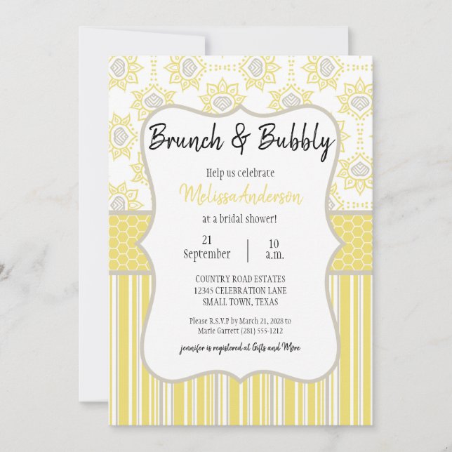 Bee Yellow and Grey Geometric Bridal Brunch (Front)