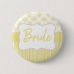 Bee Yellow and Grey Geometric Bride Button