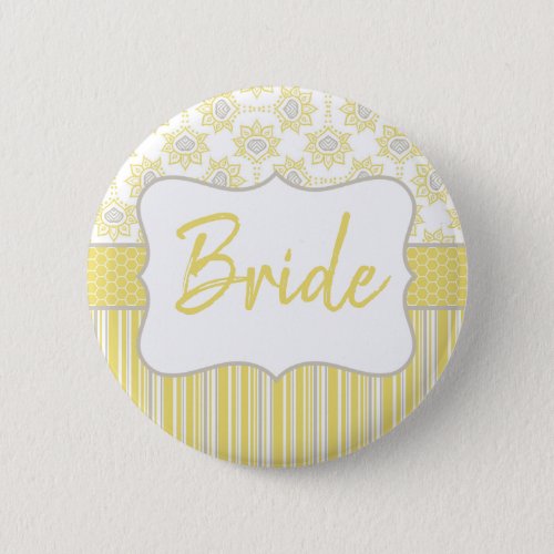 Bee Yellow and Grey Geometric Bride Button