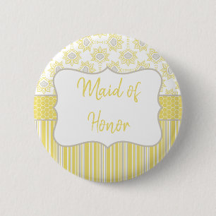 Bee Yellow and Grey Geometric Maid of Honor Button