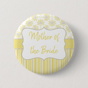 Bee Yellow and Grey Geometric Mother of the Bride Button