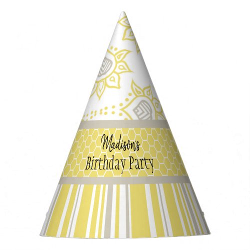 Bee Yellow and Grey Geometric Party Hat