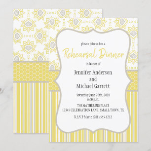 Bee Yellow and Grey Geometric Rehearsal Dinner Invitation
